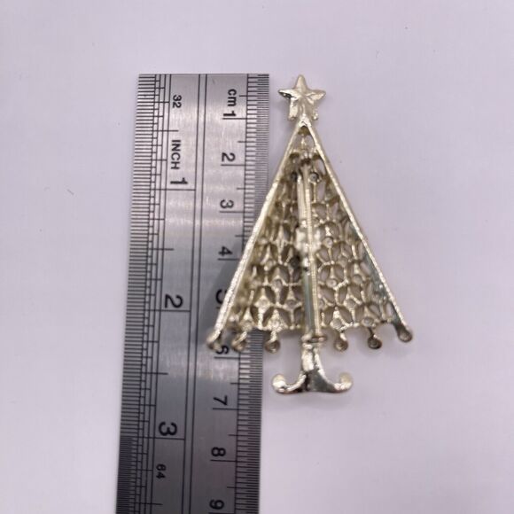 Vintage TANCER II Silver & Rhinestone Christmas Tree Brooch Pin Shiny Estate - Picture 5 of 6
